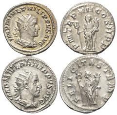 Lots - Ancient Coins Römische Münzen - Lots. Kaiserzeit. Lot (2 Stück, Silber): Antoniniane des Philippus I. Arabs (244 - 249 n. Chr.). Fast vorzüglich. Verkauft wie besehen, keine Rückgabe / Sold as 
