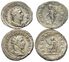 Lots - Ancient Coins Römische Münzen - Lots. Kaiserzeit. Lot (2 Stück, Silber): Antoniniane des Philippus I. Arabs (244 - 249 n. Chr.). Fast vorzüglich / sehr schön. Verkauft wie besehen, keine Rückga