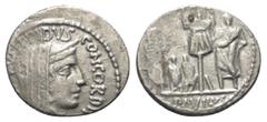 Roman Republican L. Aemilius Paullus. Denar (Silber). 62 v. Chr. Rom. Vs: [PAVLL]VS LEPIDVS CONCORDIA. Kopf der Concordia mit Diadem und Schleier rechts. Rs: [TER] / PAVLLVS. Tropaeum zwischen König P