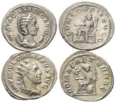 Lots - Ancient Coins Römische Münzen - Lots. Kaiserzeit. Lot (2 Stück, Silber): Antoniniane des Philippus I. Arabs (244 - 249 n. Chr.) und der Otacilia Severa (Kaiserin 244 - 249 n. Chr.). Sehr schön.