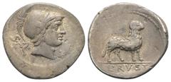 Roman Republican L. Rustius. Denar (Silber). 74 v. Chr. Rom. Vs: Kopf des Mars mit Helm rechts, dahinter S C, davor Wertzeichen. Rs: L RVSTI. Widder nach rechts schreitend. 19 mm. 3,95 g. Cr. 389/1; S