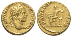 Roman Imperial Coinage Caracalla (197 - 217 n. Chr.). Aureus (Gold). 214 n. Chr. Rom. Vs: ANTONINVS PIVS AVG GERM. Kopf mit Lorbeerkranz rechts. Rs: P M TR P XVII COS IIII PP. Apollo mit Lorbeerkranz 