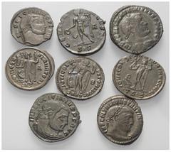 Lots - Ancient Coins Römische Münzen - Lots. Kaiserzeit. Lot (8 Stück, Kupfer): Folles. Unter anderem: Maximianus I. Herculius (285 - 310 n. Chr.) (2x), Constantinus I. (307 - 337 n. Chr.) (2x), Licin