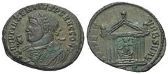 Roman Imperial Coinage Maxentius (306 - 312 n. Chr.). Follis (Bronze). Rom. Vs: IMP MAXENTIVS P F AVG CONS. Belorbeerte Konsularbüste mit Adlerszepter nach links. Rs: CONSERV - VRB SVAE. Sitzende Roms
