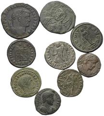 Lots - Ancient Coins Römische Münzen - Lots. Kaiserzeit. Lot (9 Stück): Bronzemünzen vom späten 3. Jhdt. bis Mitte 4. Jhdt. Unter anderem: Carinus, Licinius, Constantinus I., Constantius. Fast sehr sc
