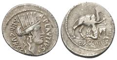 Roman Republican P. Plautius Hypsaeus. Denar (Silber). 55 v. Chr. Rom. Vs: A PLAVTIVS AED CVR S C. Kopf der Cybele rechts. Rs: IVDAEVS, im Abschnitt: BACCHIVS. Männliche Figur mit Ölzweig nach rechts 