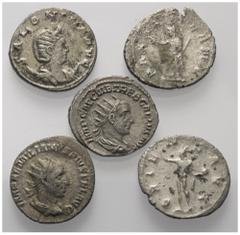 Lots - Ancient Coins Römische Münzen - Lots. Kaiserzeit. Lot (5 Stück, Silber): Antoniniane des Gordianus III. (238 - 244 n. Chr.), Philippus I. Arabs (244 - 249 n. Chr.), Trebonianus Gallus (251 - 25