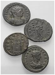 Lots - Ancient Coins Römische Münzen - Lots. Kaiserzeit. Lot (4 Stück, Kupfer): Antoniniane des Probus (276 - 282 n. Chr.) (2x), Florianus (276 n. Chr.) und Carinus (283 - 285 n. Chr.). Sehr schön / f