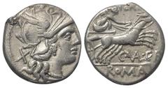 Roman Republican C. Valerius Flaccus. Denar (Silber). 140 v. Chr. Rom. Vs: Kopf der Roma mit geflügeltem Helm rechts, dahinter Wertzeichen X. Rs: FLAC / C VAL C F / ROMA. Victoria in Biga nach rechts 