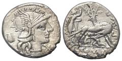 Roman Republican Sex. Pompeius Faustulus. Denar (Silber). 137 v. Chr. Rom. Vs: Kopf der Roma mit geflügeltem Helm rechts, dahinter Krug, davor X. Rs: SEX PO FOSTLVS / ROMA. Römische Wölfin nach rechts