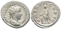 Roman Imperial Coinage Gordianus III. (238 - 244 n. Chr.). Antoninian (Silber). 240 n. Chr. Rom. Vs: IMP CAES M ANT GORDIANUS AVG. Büste mit Strahlenkrone, Paludament und Panzer rechts. Rs: P M TR P I