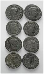 Lots - Ancient Coins Römische Münzen - Lots. Kaiserzeit. Lot (8 Stück, Kupfer): Folles des Maximianus I. Herculius (285 - 310 n. Chr.) (2x), Constantinus I. (307 - 337 n. Chr.) und Maximinus II. Daia 