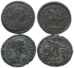 Lots - Ancient Coins Römische Münzen - Lots. Kaiserzeit. Lot (2 Stück, Bronze): Kleinbronzen des Gratianus (367 - 383 n. Chr.) und Theodosius I. (379 - 395 n. Chr.). Sehr schön / fast vorzüglich. Verk