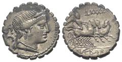 Roman Republican C. Naevius Balbus. Denar (Silber). 79 v. Chr. Rom. Vs: Kopf der Venus mit Diadem rechts, dahinter S C; im Feld rechts Kontrollzeichen. Rs: C NAE BALB. Victoria in galoppierender Triga