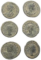 Lots - Ancient Coins Römische Münzen - Lots. Kaiserzeit. Lot (6 Stück, Kupfer): Antoniniane des Aurelianus (270 - 275 n. Chr.), Severina (Kaiserin 270 - 275 n. Chr.), Carus (282 - 283 n. Chr.) etc. Me