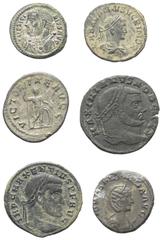 Lots - Ancient Coins Römische Münzen - Lots. Kaiserzeit. Lot (6 Stück, Bronze): Kleinbronzen. Unter anderem: Valerianus I. (253 - 260 n. Chr.), Maxentius (306 - 312 n. Chr.), Licinius I. (308 - 324 n.