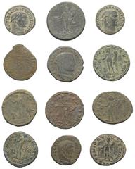 Lots - Ancient Coins Römische Münzen - Lots. Kaiserzeit. Lot (12 Stück, Bronze): Folles. Unter anderem: Maximianus I. Herculius (285 - 310 n. Chr.), Constantinus I. (307 - 337 n. Chr.), Maximinus II. 