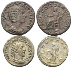 Lots - Antike Römische Münzen - Lots. Kaiserzeit. Lot (2 Stück, 1x Silber, 1x Kupfer): Antoninian des Philippus I. Arabs (244 - 249 n. Chr.) und As des Otacilia Severa (Kaiserin 244 - 249 n. Chr.). Se