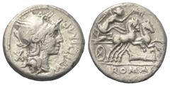 Roman Republican M. Cipius. Denar (Silber). 115 - 114 v. Chr. Rom. Vs: M CIPI M F. Kopf der Roma mit geflügeltem Helm rechts, dahinter Wertzeichen. Rs: ROMA. Victoria mit Palmzweig in galoppierender B
