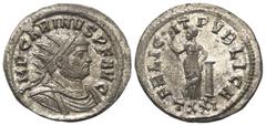 Roman Imperial Coinage Carinus (283 - 285 n. Chr.). Antoninian (Kupfer). 283 - 285 n. Chr. Rom. Vs: IMP CARINVS P F AVG. Büste mit Strahlenkrone und Panzer rechts. Rs: FELICIT PVBLICA. Felicitas mit C