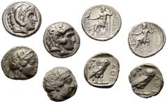 Lots - Ancient Coins Griechische Münzen - Lots. Alexander III. (Königreich Makedonien) / Athen (Attika). Lot (4 Stück, Silber): Tetradrachme; 5. - 3. Jhdt. v. Chr. Sehr schön. Verkauft wie besehen, ke