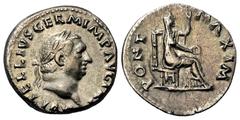 Roman Imperial Coinage Vitellius (69 n. Chr.). Denar (Silber). 69 n. Chr. Rom. Vs: A VITELLIVS GERM IMP AVG TR P. Kopf mit Lorbeerkranz rechts. Rs: PONT MAXIM. Thronende Vesta mit Szepter und Kranz re