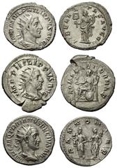 Lots - Ancient Coins Römische Münzen - Lots. Kaiserzeit. Lot (3 Stück, Silber): Antoniniane des Philippus I. Arabs (244 - 249 n. Chr.) und Traianus Decius (249 - 251 n. Chr.). Sehr schön / fast vorzüg