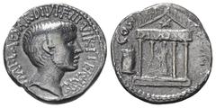 Roman Imperatorial Octavianus. Denar (Silber). 36 v. Chr. Münzstätte in Mittel- oder Süditalien. Vs: IMP CAESAR DIVI F III VIR ITER R P C. Bärtiger Kopf des Octavianus rechts. Rs: COS ITER ET TER DESI