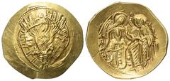 Byzantine Michael VIII. Palaeologus (1258 - 1282 n. Chr.). Hyperpyron nomisma (Gold). Constantinopolis. Vs: Brustbild der betenden Jungfrau Maria orans in sechstorigem Mauerkranz en face; im Feld link