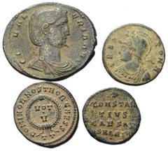 Lots - Ancient Coins Römische Münzen - Lots. Kaiserzeit. Lot (4 Stück, Kupfer): Spätrömische Kupfermünzen (4. Jh.). Galeria Valeria, Urbs Roma-Prägung unter Constantin I., Constans, Crispus, Constanti