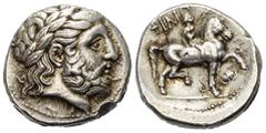 Greek Königreich Makedonien. Philippos II. (359 - 336 v. Chr.). Tetradrachme (Silber). Ca. 317 - 314 v. Chr. Pella. Vs: Kopf des Zeus mit Lorbeerkranz rechts. Rs: Reiter mit Palmzweig zu Pferde nach r