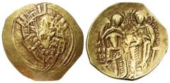 Byzantine Michael VIII. Palaeologus (1258 - 1282 n. Chr.). Hyperpyron nomisma (Gold). Constantinopolis. Vs: Brustbild der betenden Jungfrau Maria orans in sechstorigem Mauerkranz en face. Rs: Christus