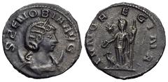 Roman Imperial Coinage Zenobia (268 - 272 n. Chr.). Antoninian (Bronze). März / Mai 272 n. Chr. Antiochia. Vs: S ZENOBIA AVG. Drapierte Büste mit Diadem auf Mondsichel rechts. Rs: IVNO REGINA. Juno mi