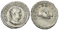 Roman Imperial Coinage Balbinus (238 n. Chr.). Antoninian (Silber). 238 n. Chr. Rom. Vs: IMP CAES D CAEL BALBINVS AVG. Drapierte, gepanzerte Büste mit Strahlenkrone rechts. Rs: CONCORDIA AVGG. 23 mm. 