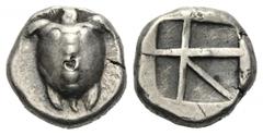 AIGINA. Aigina. Stater. Ca. 470 - 440 v. Chr. Vs: Seeschildkröte mit sieben Punkten. Rs: Fünfgeteiltes Quadratum incusum. HGC 6, 435. McClean 6030. Sehr schön. 12,46 g 21 mm