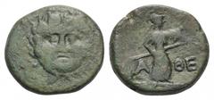 ATTIKA. Athen. Pseudo-autonome Prägungen. Bronze. Ca. 42 - 39 v. Chr. Vs: Kopf der Gorgo en face. Rs: Α - ΘΕ. Athena mit Schild und Lanze nach rechts schreitend. SNG Copenhagen 305. Kroll 139. HGC 4, 