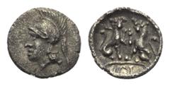 LYKIEN. Tlos. Obol. Ca. frühes 4. Jhdt. v. Chr. Vs: Kopf der Athena mit attischem Helm links. Rs: Zwei Löwen mit erhobenen Vorderpranken sitzen einander gegenüber, im Abschnitt ΤΛΟ (retrograd). Slg. K