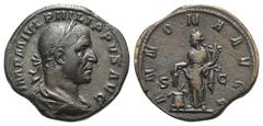 Philippus I. Arabs (244 - 249 n. Chr.). Sesterz. 247 - 248 n. Chr. Rom. Vs: IMP M IVL PHILIPPVS AVG. Büste mit Lorbeerkranz, Paludament und Panzer rechts. Rs: ANNONA AVGG / S - C. Annona mit Ähren und