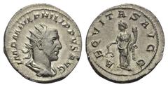 Philippus I. Arabs (244 - 249 n. Chr.). Antoninian. 245 - 247 n. Chr. Rom. Vs: IMP M IVL PHILIPPVS AVG. Büste mit Strahlenkrone, Paludament und Panzer rechts. Rs: AEQVITAS AVGG. Aequitas mit Waage und