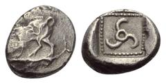 Greek Dynasten von Lykien. Unbestimmte Dynasten. 1/3 Stater. Ca. 480 - 430 v. Chr. Vs: Eber nach links gehend; Triskeles auf dem Hinterteil. Rs: Triskeles in Perlquadrat; das Ganze in Quadratum incusu