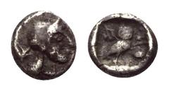 Greek Philistia. Unbestimmte Münzstätte. Hemiobol. 5. - 4. Jhdt. v. Chr. Vs: Kopf der Athena mit attischem Helm rechts. Rs: Eule nach rechts stehend, Kopf en face. 6 mm. 0,29 g. HGC 10, 613. Selten. S