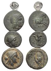 Greek Griechische Münzen - Lots. Ionien. Ephesos / Kolophon / Smyrna. Lot (4 Stück): 1 Tetartemorion, 3 Bronzen, 4. - 1. Jhdt. v. Chr. Vs: Biene / Kopf des Apollon mit Lorbeerkranz rechts. Rs: Adlerko