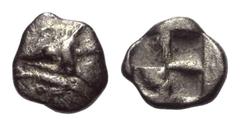 Greek Mysien. Kyzikos. Hemiobol. Ca. 550 - 480 v. Chr. Vs: Kopf eines Thunfischs links, darunter Thunfisch nach links. Rs: Viergeteiltes Quadratum incusum. 8 mm. 0,45 g. SNG von Aulock 7323. Sehr schö