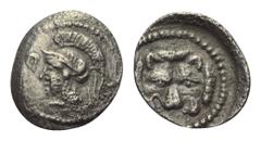 Greek Dynasten von Lykien. Unbestimmte Dynasten. Obol. Ca. 425 - 360 v. Chr. Vs: Kopf der Athena mit attischem Helm links. Rs: Löwenskalp in Perlkreis en face; das Ganze in Perlkreis und vertieftem Ru
