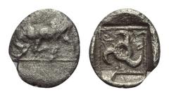 Greek Dynasten von Lykien. Kuprilli (ca. 470 - 435 v. Chr.). Hemiobol. Vs: Stier nach links angreifend. Rs: Triskeles in Perlquadrat und vertieftem Quadrat. 9 mm. 0,40 g. SNG von Aulock 4147 var; Müse