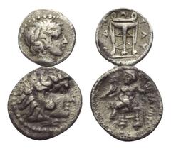 Greek Griechische Münzen - Lots. Makedonien / Königreich Makedonien. Chalkidischer Bund - Olynthos / Alexander III. der Große (336 - 323 v. Chr.). Lot (2 Stück): 1 Obol, 1 Hemiobol, 4. Jhdt. v. Chr. V