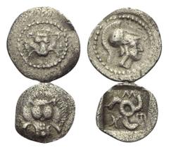 Greek Griechische Münzen - Lots. Dynasten von Lykien. Unbestimmter Dynast (Vekhssere II. ?, ca. 400 - 380 v. Chr.) / Mithrapata (ca. 390 - 370 v. Chr.). Lot (2 Stück): 1 Obol, 1 Hemiobol, Xanthos, Lim