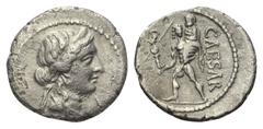 Roman Imperatorial C. Iulius Caesar. Denar. 47 - 46 v. Chr. Münzstätte in Nordafrika. Vs: Kopf der Venus mit Diadem rechts. Rs: CAESAR. Aeneas mit Palladium und seinem Vater Anchises auf der Schulter 