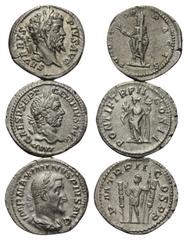 Römische Kaiserzeit - Lots. Septimius Severus (193 - 211 n. Chr.) / Geta (209 - 211 n. Chr.) / Maximinus I. Thrax (235 - 238 n. Chr.) Lot (3 Stück): 3 Denare. Rom. Vs: Kopf bzw. Büste rechts. Rs: Seve