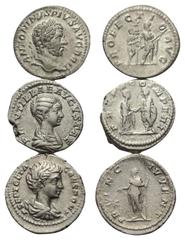 Römische Kaiserzeit - Lots. Caracalla (197 - 217 n. Chr.) / Plautilla (Gemahlin des Caracalla) / Geta (209 - 211 n. Chr.) als Caesar Lot (3 Stück): 3 Denare. Rom. Vs: Kopf bzw. Büste rechts. Rs: Carac